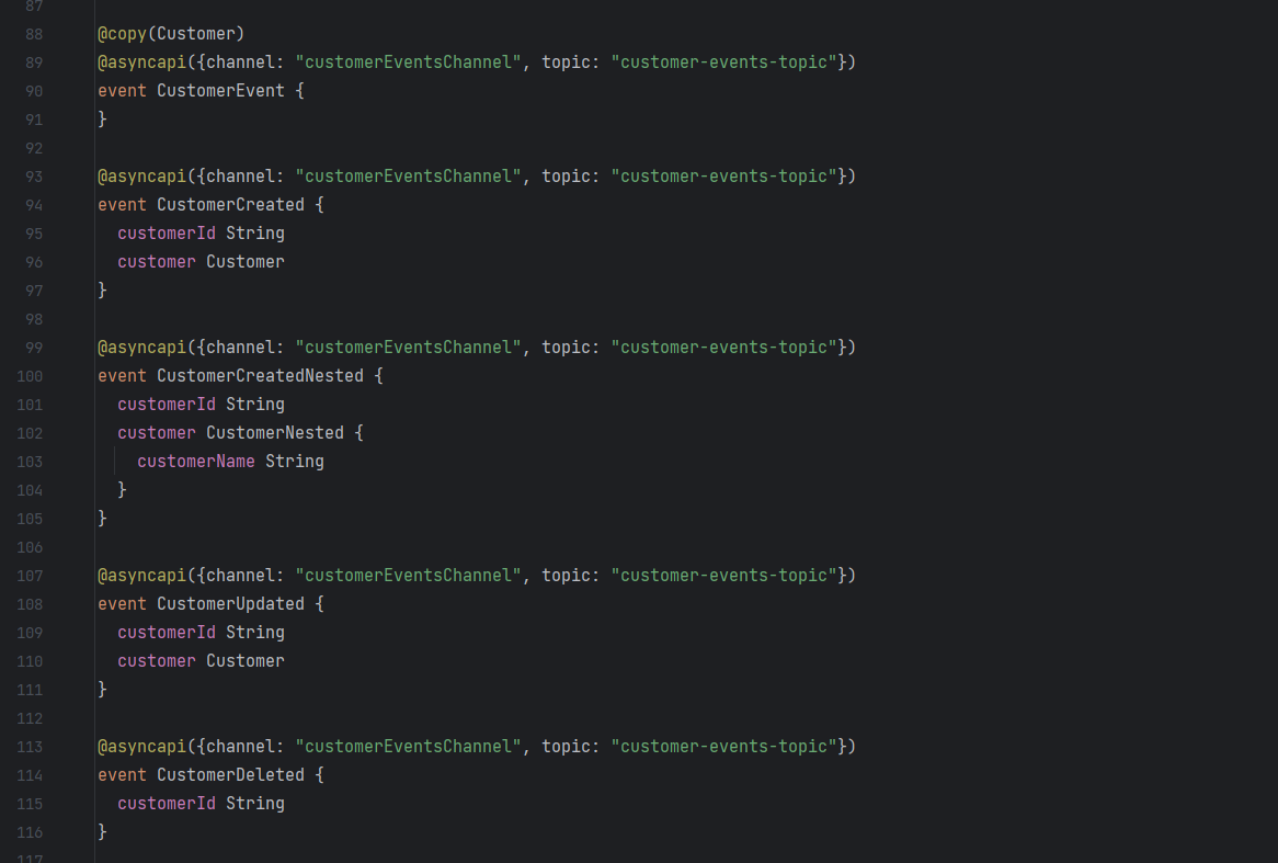 ZDL events with annotations for AsyncAPI