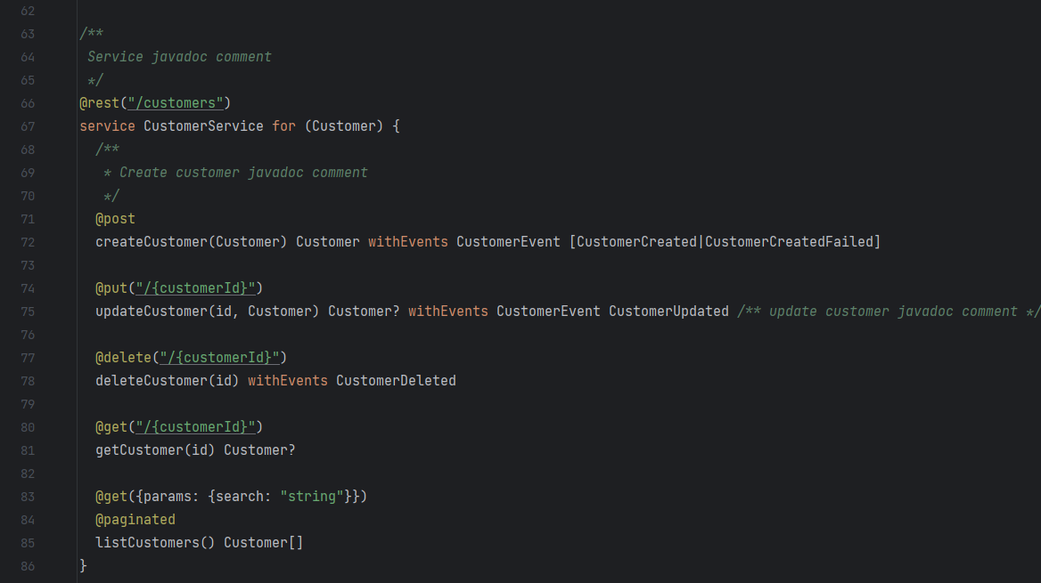 ZDL service with annotations for REST API